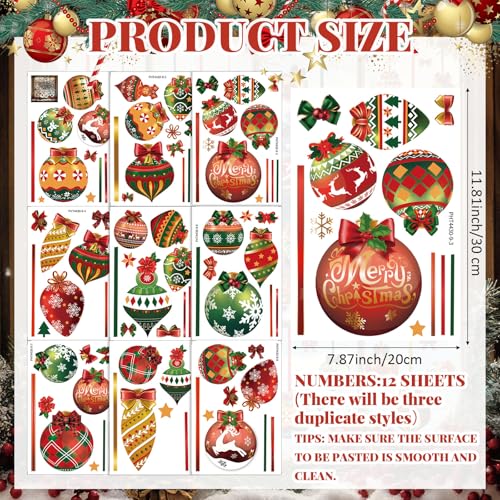 Simgoing 12 Sheets Christmas Window Clings - Removable Ball Ornaments