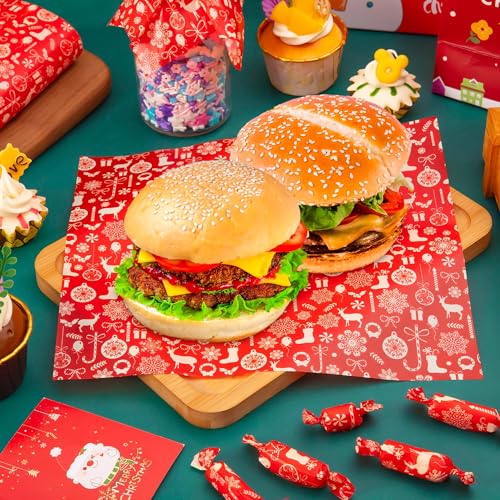 Christmas Wax Paper Sheets Red Snowflakes 100 Pcs Holiday Food Wraps