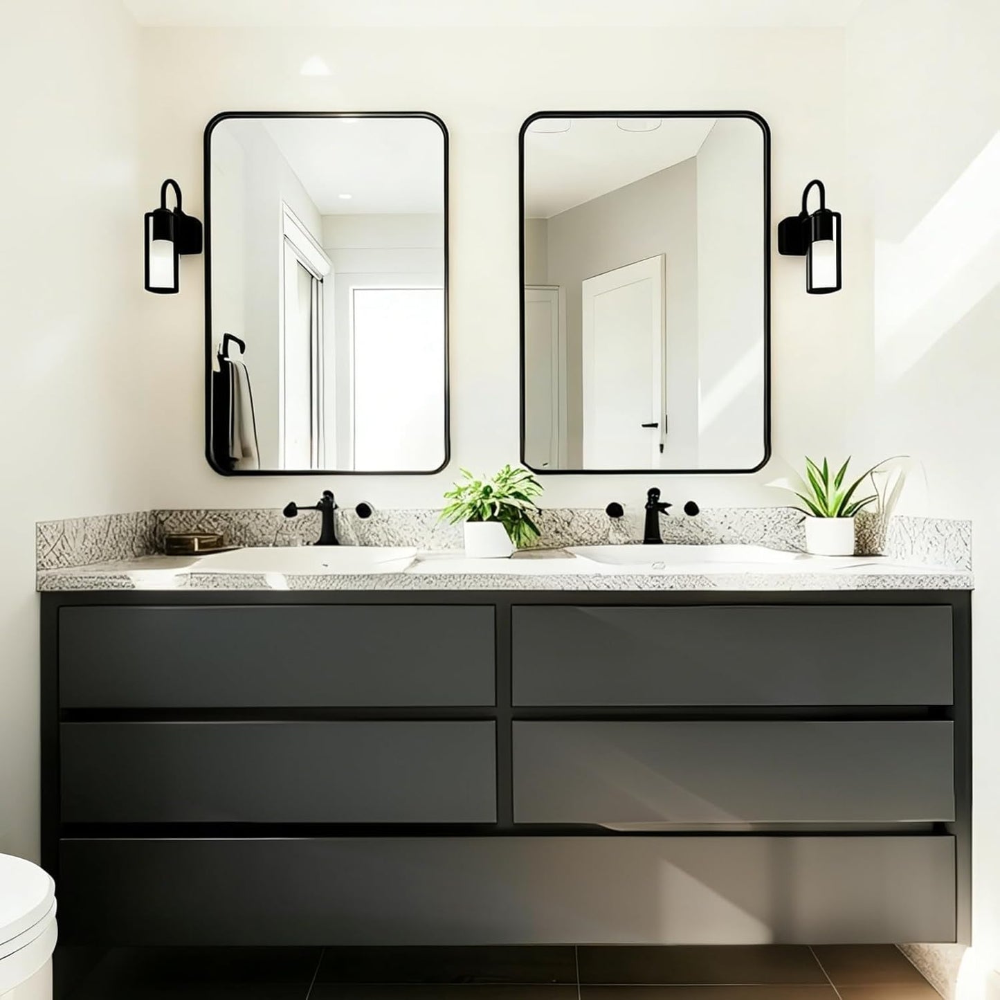 USHOWER 2-Pack Black Bathroom Mirrors - Modern Farmhouse Style, 24 x 36 Inch, Wall Mounted
