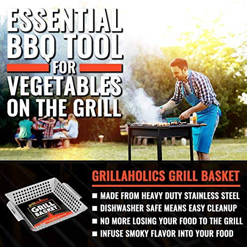 Large Vegetable Grill Basket for Outdoor Cooking - Heavy-Duty Stainless Steel