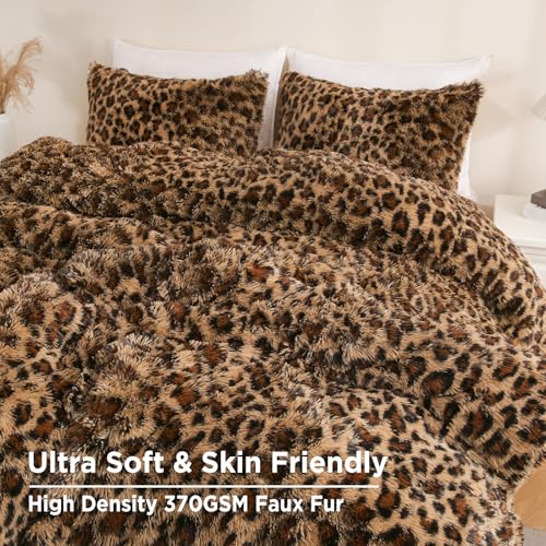Bolder Cheetah Faux Fur Comforter Set Full Size 3 Pieces - Brown