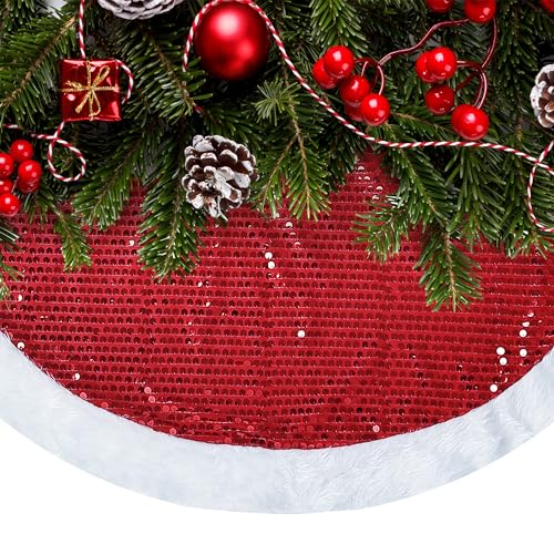 Mr. Pen Christmas Tree Skirt 48 Inch Red Sequin Holiday Decor