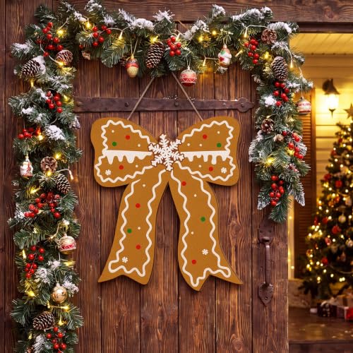 Yousoontic Gingerbread Christmas Door Sign with Bow - Holiday Decor, Indoor & Outdoor Ready