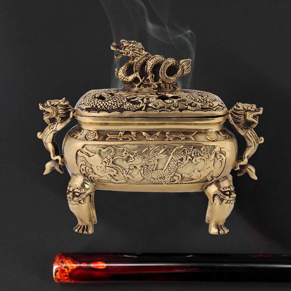 EMUKOEP 1PC Antique Bronze Copper Chinese Dragon Incense Burner Holder Home Decoration Incense Tower Burner
