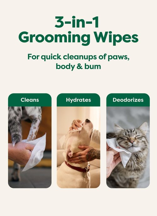 Earth Rated Pet Wipes - Hypoallergenic 3-in-1 Cleaning & Deodorizing for Dogs & Cats | 100 Count