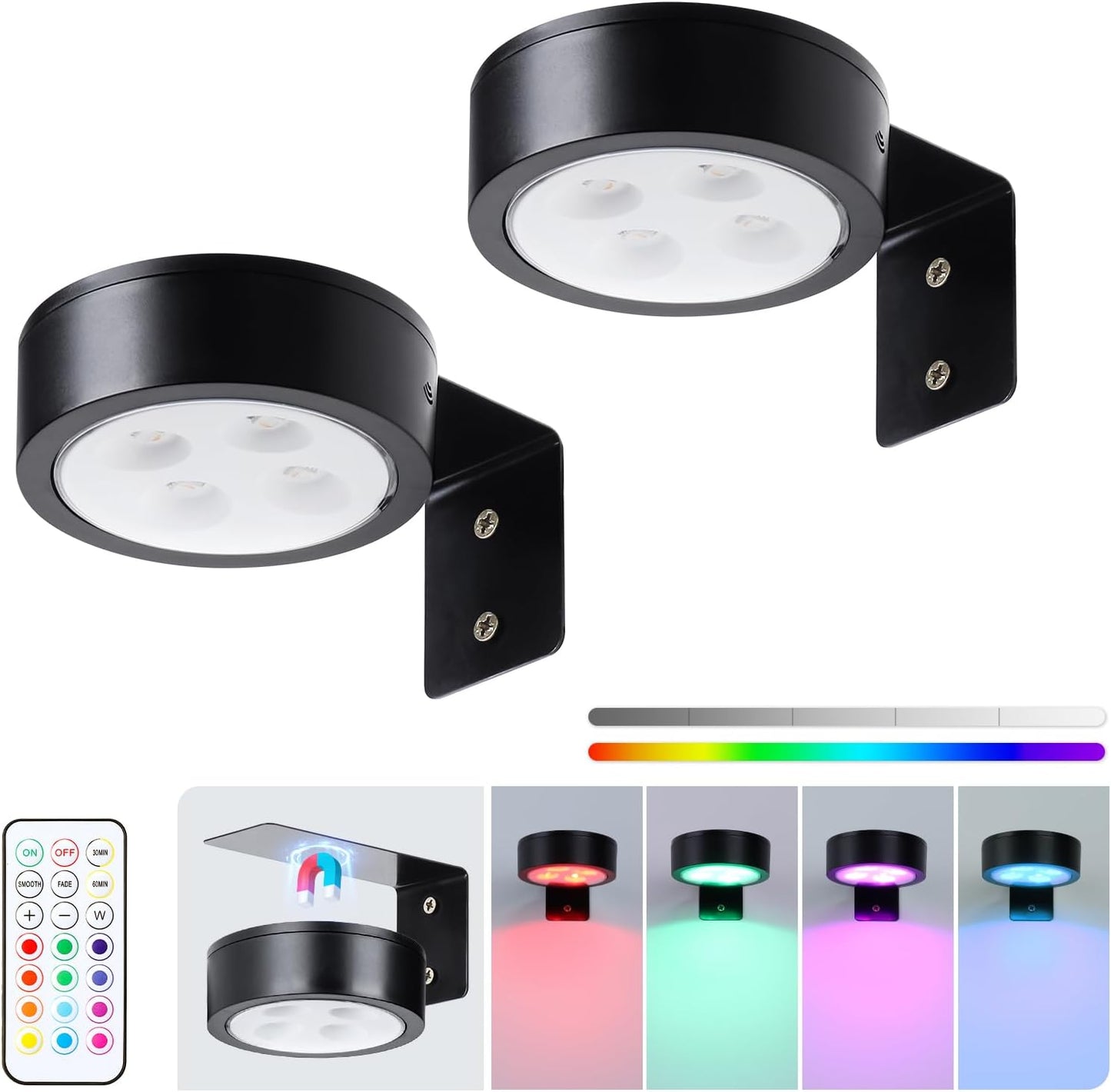Skiennix Wireless Battery Operated Painting Light - 13 Color RGB, Remote Control, Dimmable | 2-Pack Black Display Light