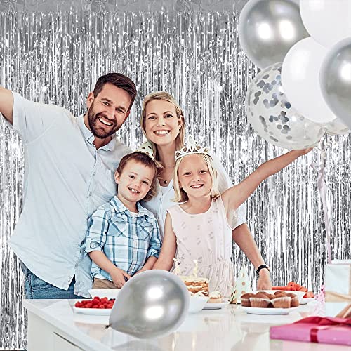TONIFUL 3-Piece Silver Foil Tinsel Curtain Backdrop 3.28ft x 6.56ft – Photo Booth Fringe Decor