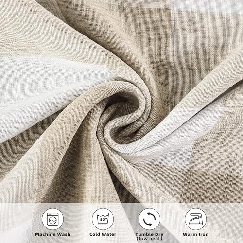 Buffalo Plaid Blackout Curtains 2 Panels W52 x L84 - Taupe Woven Pattern