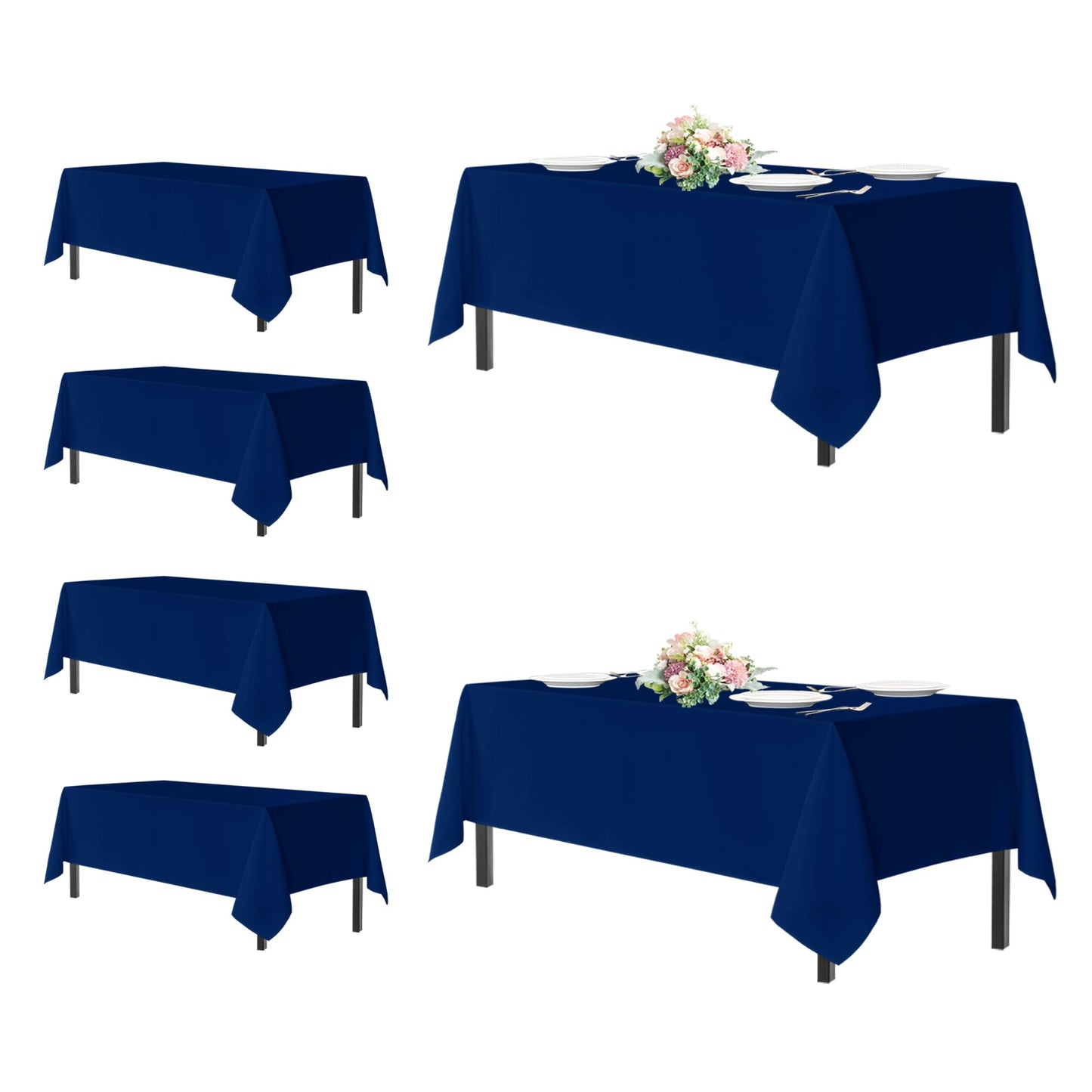 sancua Rectangle Tablecloths for 8 Foot Tables, 6 Pack - Washable Polyester Fabric Table Cloth for Wedding Party, Birthday, Banquet Reception, 60x120 Inch, Navy Blue