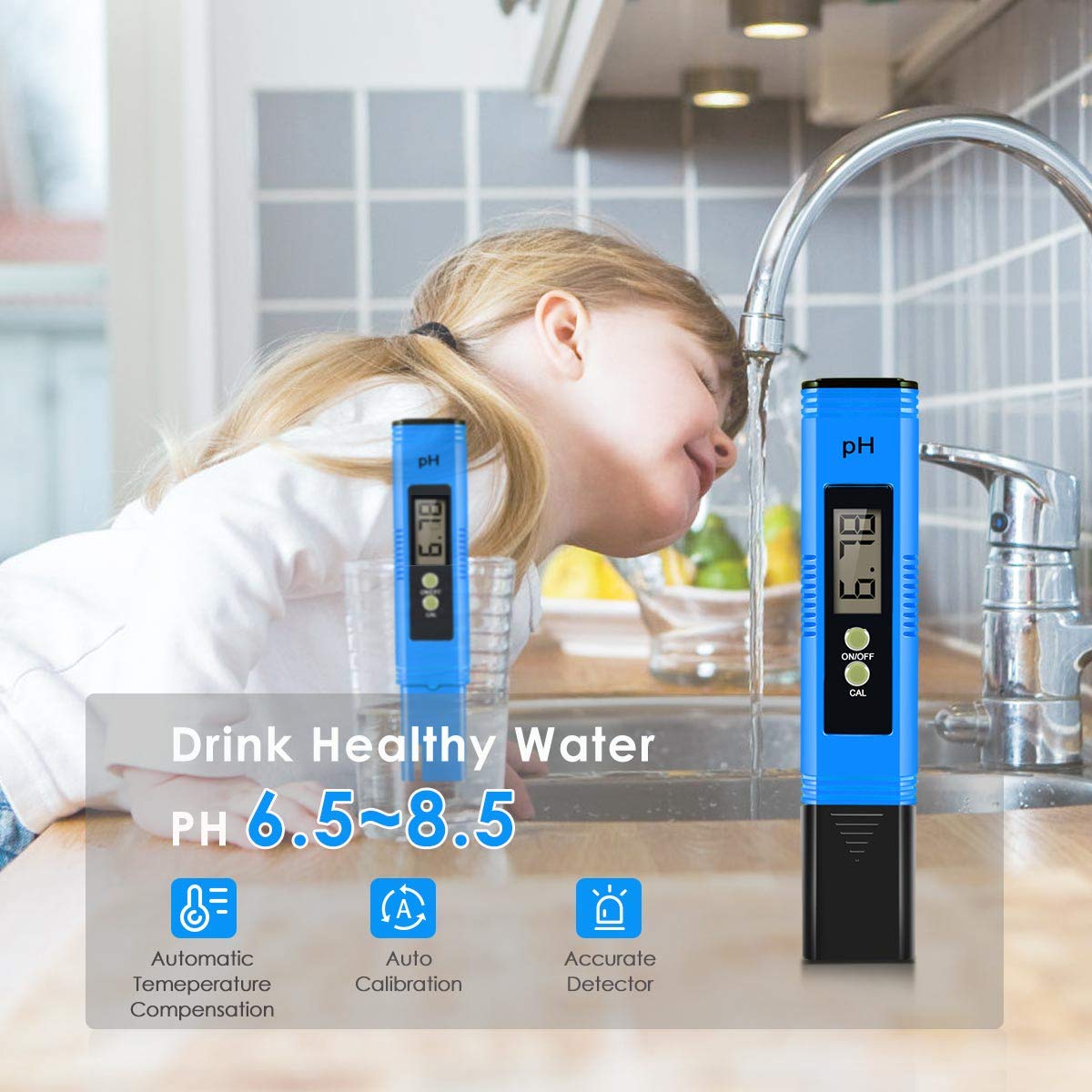 PH Meter, 0.01 High Accuracy PH Pen PH Tester for Water Hydroponics Digital, Digital PH Meter Pocket Size with 0-14 PH Measurement Range, PH Tester for Water, Aquaculture, Lab and Pool