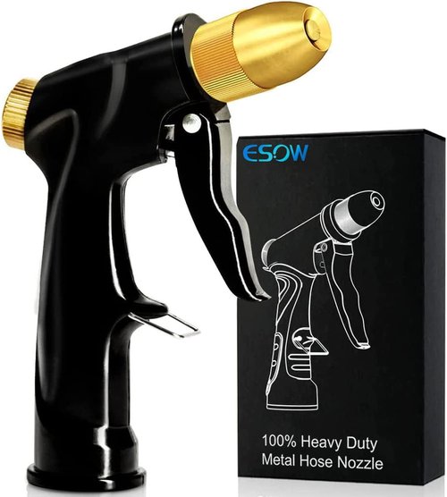 ESOW Heavy Duty Metal Garden Hose Nozzle - Adjustable Brass Spray Gun for High Pressure Watering | Perfect for Plants, Pets, and Cars