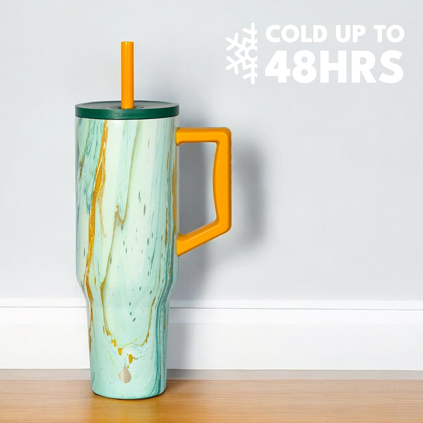 Elemental 40 oz Tumbler with Handle and Straw - Spill Proof Insulated Stainless Steel Commuter for Cold Beverages - Travel Coffee Mug with 2 Straws & Spill Proof Lid - 40oz - Aurora Glow