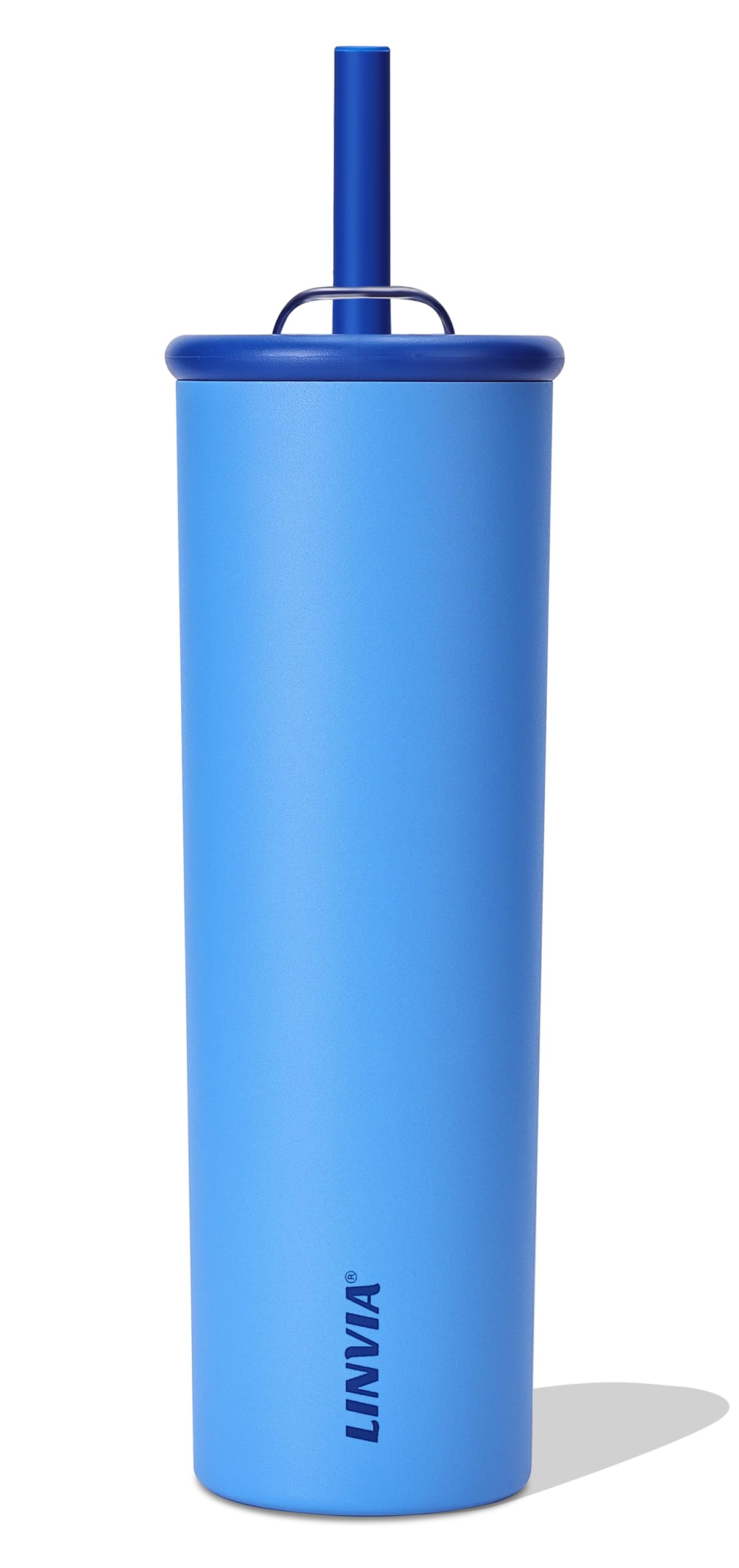 LINVIA Candy Tumbler, 25 oz Kids Insulated Stainless Steel Water Bottle with Spill Resistant Silicone-Metal Straw and 2-in-1 Lid, BPA-Free, Cup Holder Friendly, Dishwasher Safe, Ocean Blue