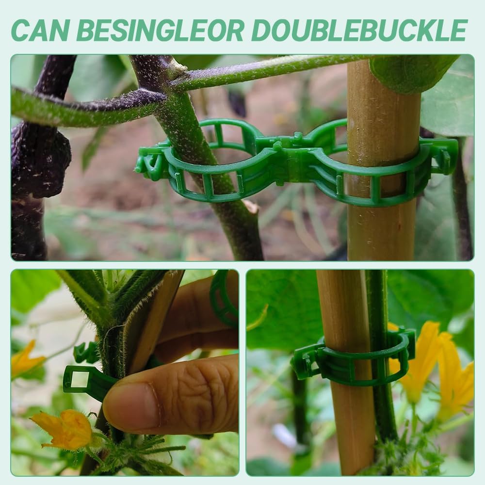 Secured Plastic Plant Clip - Reusable Support Clips for Climbing Plants & Vegetables (50 Pack, Green)