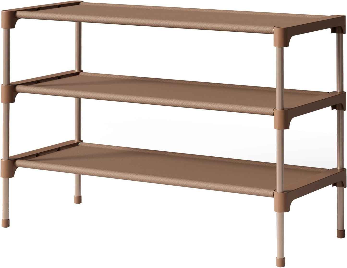 Kitsure Shoe Rack - Stackable Non-Woven Shoe Organizer for Closet & Entryway | 3-Tier, 27.5" Wide, Brown
