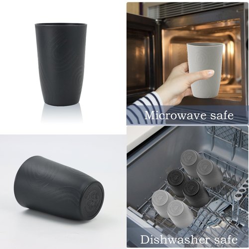 Homienly Drinking Glasses 16oz Wheat Straw Cups-Stackable and Reusable Cups, Alternative to Plastic Cups for Iced Coffee, Smoothies,Iced Tea-Black Grey