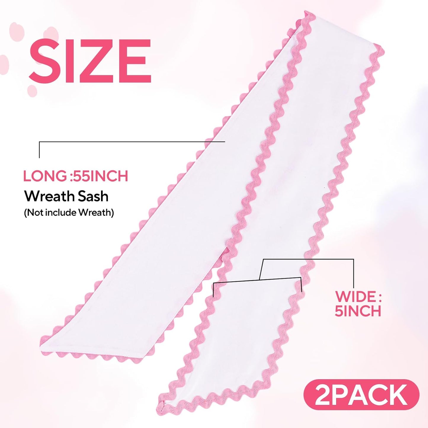 Skiennix Scalloped Wreath Sash - Elegant Ruffle Ribbon Bow for Front Door Decor | 2 Pcs Set in White & Pink