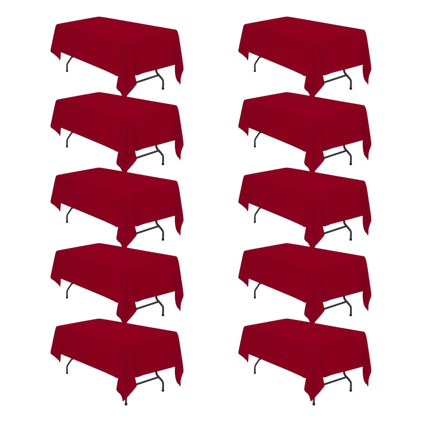 BRILLMAX 10 Pack Burgundy Tablecloths 60 x 102 Inch for 6ft Rectangle Tables - 150 GSM Polyester Fabric, 15" Standard Drop, Water, Stain & Wrinkle Resistant Cloth Cover for Wedding Dining Buffet