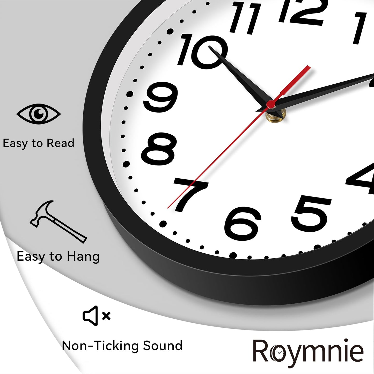 Roymnie Wall Clock 14 Inch Large Silent Non-Ticking Modern Clock Battery Operated Classic Simple Minimalist Analog Decorative for Kitchen, Living Room,Office, Bedroom, Bathroom (Black)