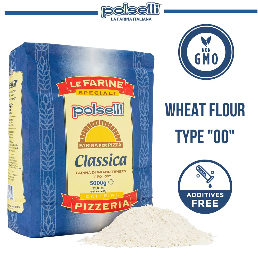 POLSELLI Double Zero Flour - Extra Fine Italian Flour for Pizza, Bread & Pasta | 11 lbs (5 kg)