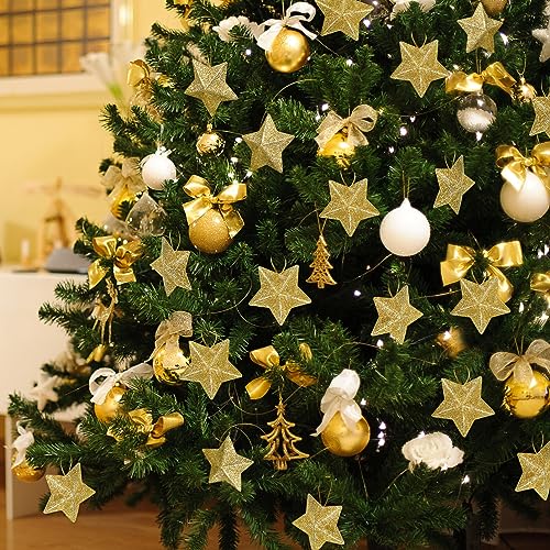 MAGICLULU Gold Glitter Star Ornaments 30Pcs 5x5cm Mini Christmas Hanging Stars