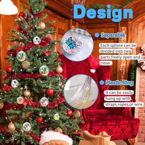 25 Set 50PCS Clear Plastic Fillable Ornaments,Transparent DIY Craft Ball,Clear DIY Christmas Ornament 5 Different Sizes for Wedding,Party,Home Decor