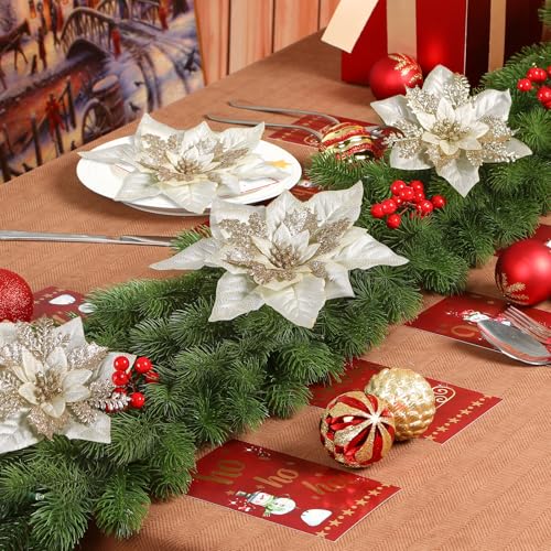 24PCS Champagne Gold Artificial Poinsettia Christmas Flowers for Holiday Decor