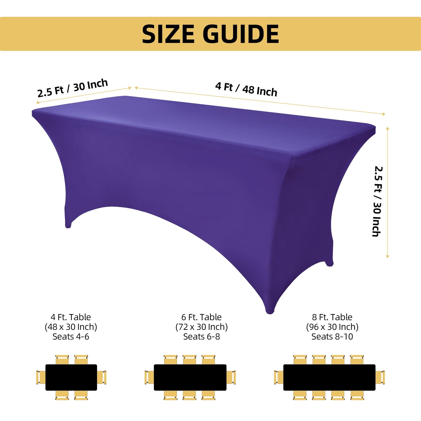 ZarzaaSik 10-Pack 8ft Spandex Table Covers for Rectangle Folding Tables - Washable Elastic Tablecloth - Ultimate Fitted Table Protector for Parties, Trade Shows, Banquet, and Wedding