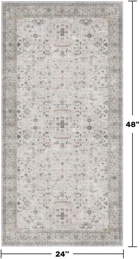 Regine Switzerland Light Grey Boho Bathroom Rug - Washable Low Pile Non-Slip 2x4 Area Mat