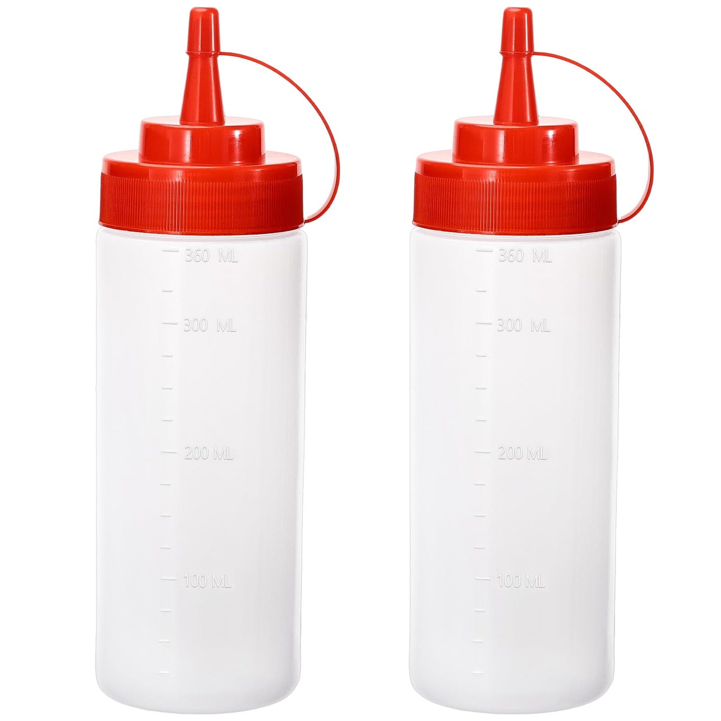 Katfort Condiment Squeeze Bottles Ketchup Dispenser, 4 Pack 12oz Squeeze Bottles for Liquids, Plastic Sauce Bottle with Cap Lid, Squirt Bottles for Sauces Liquids BBQ Dressing Pancake Art