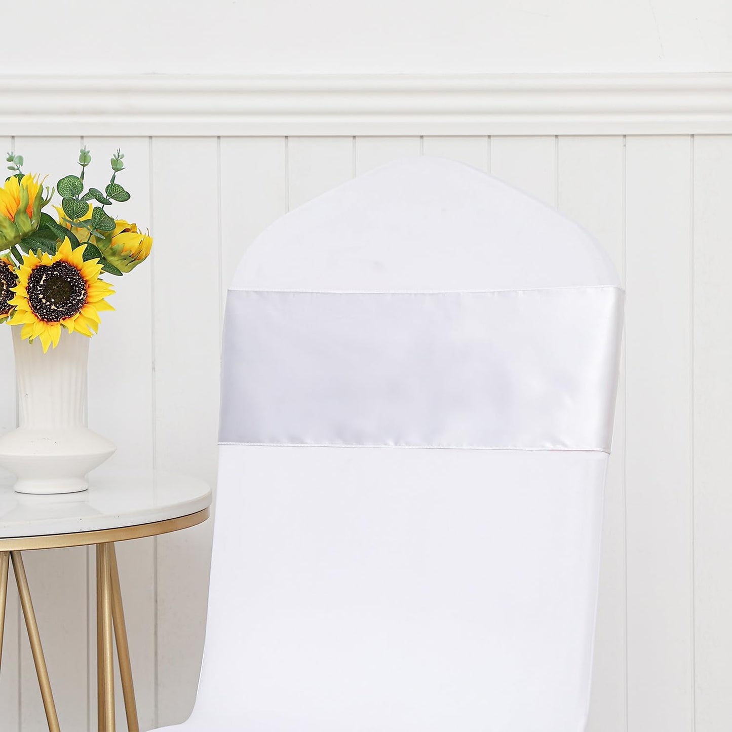 Regine Switzerland Satin White Chair Sashes - 7 X 108 Inch Universal Bows for Weddings & Events | 50 Pack