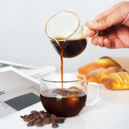 BCnmviku 1 Pack Double Spouts Measuring Triple Pitcher Milk Cup 75ML Espresso Shot Glasses Parts Clear Glass
