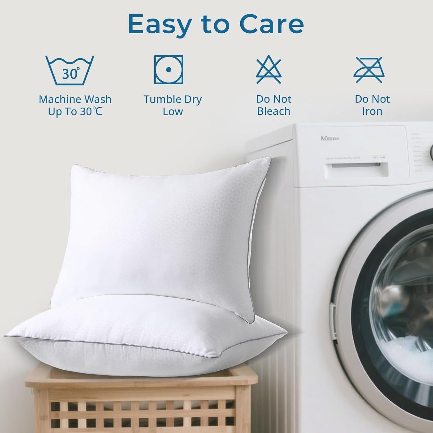 Sasttie King Size Pillows - Set of 4 Supportive Down Alternative for All Sleep Positions | Oeko-Tex Certified, Machine Washable