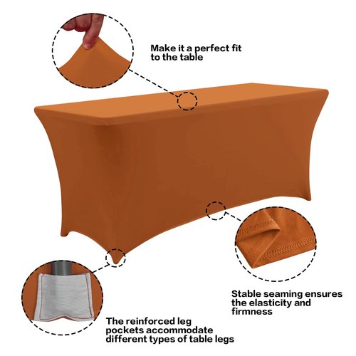 IVAPUPU 2 Pack 6FT Table Cloth for Rectangular Fitted Events Stretch Caramel Table Covers Washable Spandex Tablecloth Protector for Party, Wedding, Cocktail, Banquet, Festival