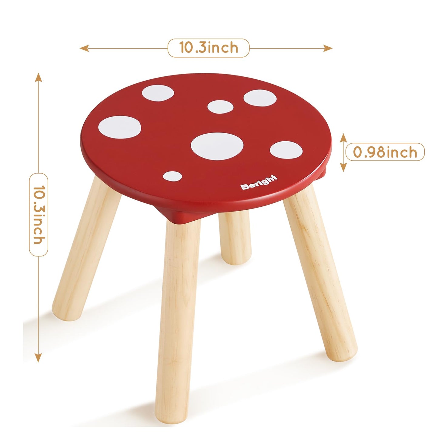 Beright Wooden Step Stool for Kids, Children's Stool Perfect Matched Sensory Table, 9 Inch Sturdy Sitting Stool with Assembled Four-Legged, Mushroom, 2 Pack