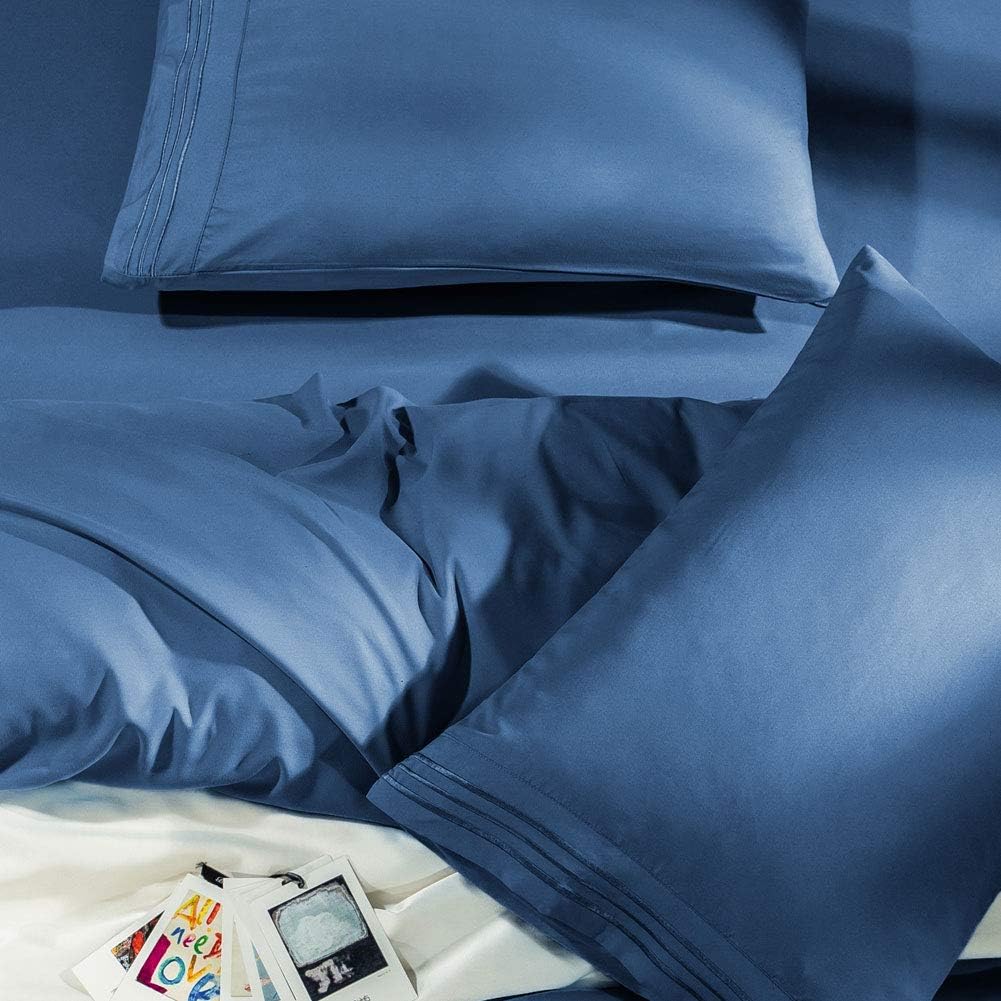SONORO KATE Bed Sheet Set - Super Soft Microfiber 1800 Thread Count | Luxury Navy Blue Queen Sheets with Deep Pockets