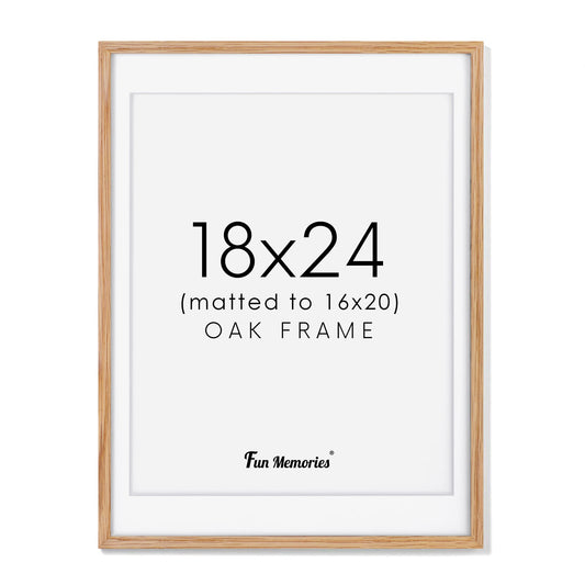 18x24 Picture Frame, Solid Oak Wood 18 x 24 Frame for Wall, 18x24 Oak Poster Frame with Real Glass, 18x24 Matted frame for 16x20, 18"x24" Wood Frame for Home Decor, Natural Oak Color, Set of 1