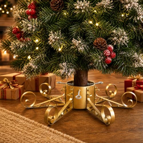 Heavy-Duty Christmas Tree Stand for Real & Artificial Trees Up to 10 Ft - Gold Metal Support