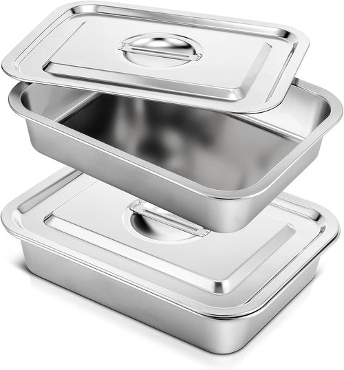Funnymoom Deep Lasagna Baking Pan Set - 11 x 14.2 Inch Nonstick Stainless Steel with Lids | 5.3 Qt Capacity