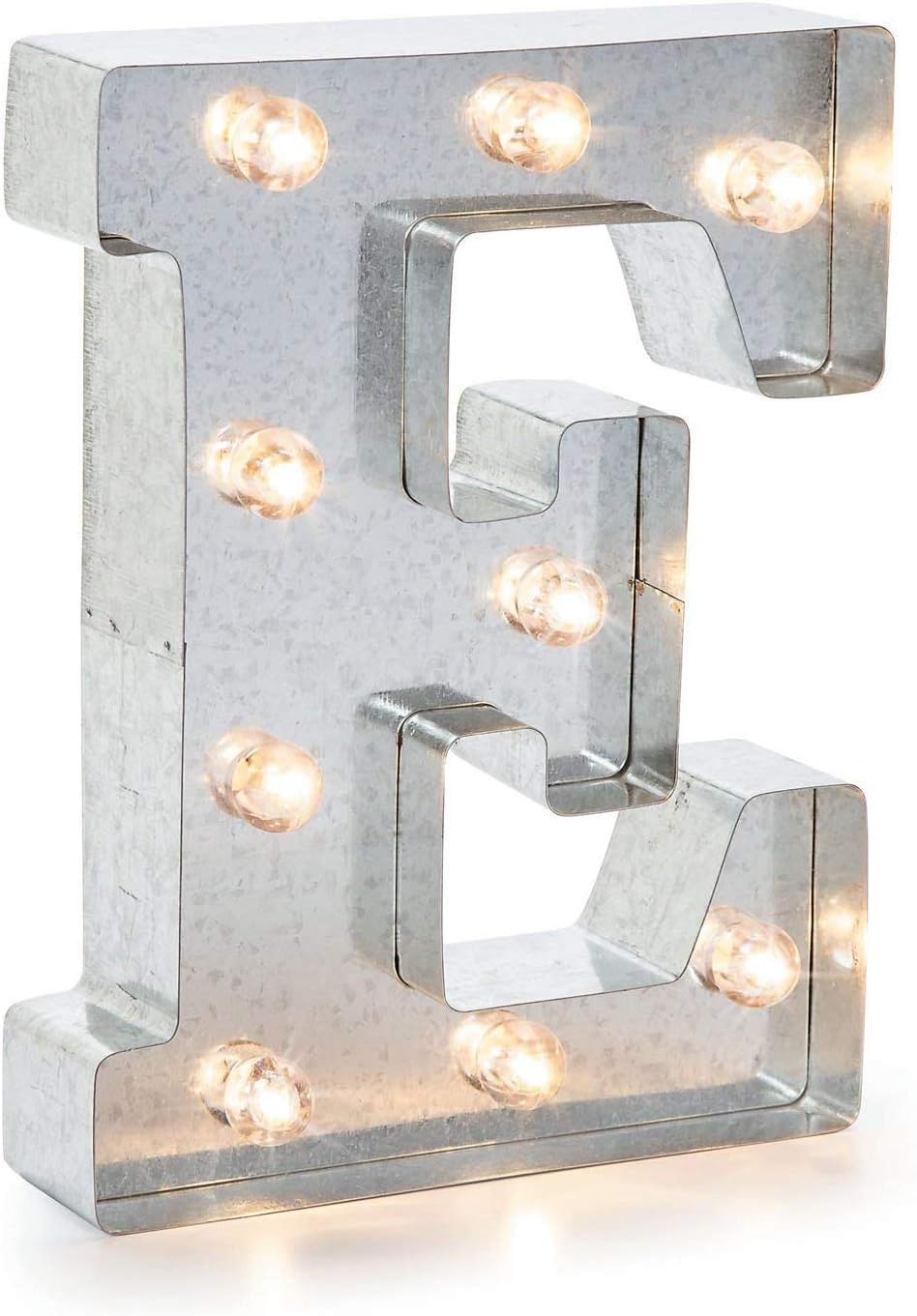 Silver Metal Marquee Letter J - 9.87” Tall Galvanized Decor for Events & Home