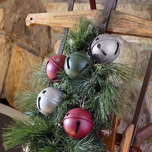 Haute Decor Assorted 3.35-Inch Jingle Bell Christmas Ornaments - 6 Pack, Silver, Red & Green