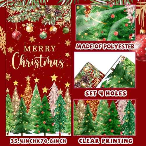 Christmas Door Cover Christmas Tree Door Cover Red and Green Xmas Door Decorations Xmas Door Banner Photo Booth Props for Wall Party