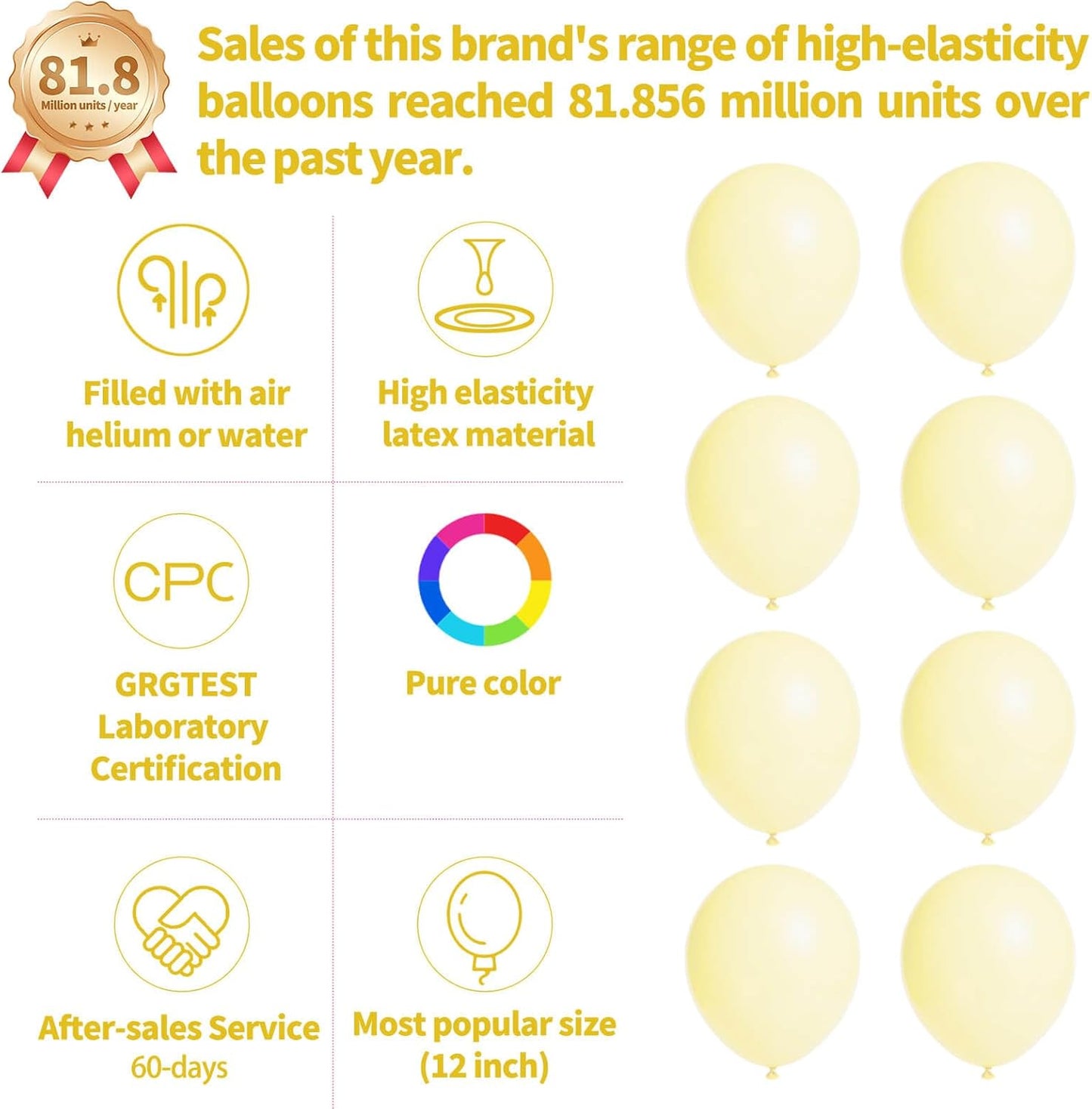 Pastel Yellow Balloons by [Brand Name] - 110pcs 12-Inch Latex Balloons for Birthday Parties & Baby Showers