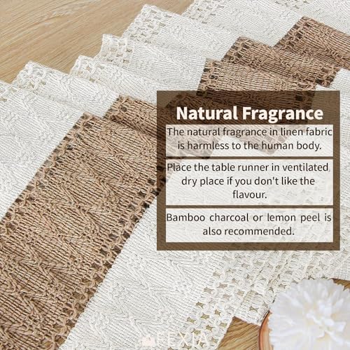 FEXIA Boho Rustic Table Runner 12x90 Inches Brown with Tassels for Fall Home Decor