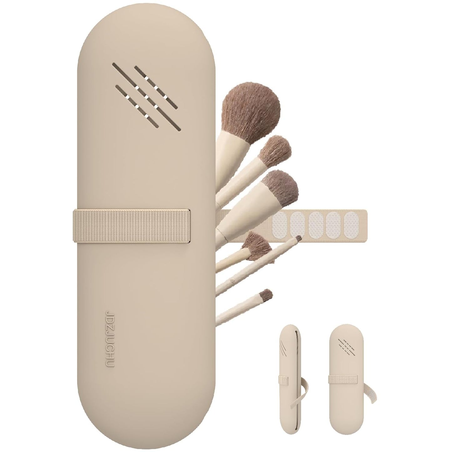 Skiennix Travel Makeup Brush Holder - Silicone Cosmetic Organizer Bag in Walnut Color