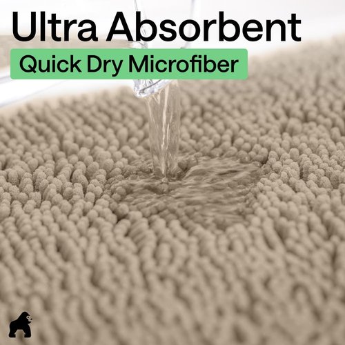 GORILLA GRIP Bath Rug Mat - Thick Absorbent Chenille | Quick-Dry Microfiber, 54x24, Gray Beige