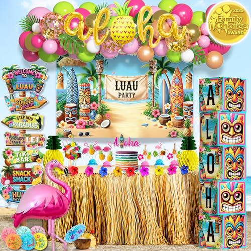 Luau Party Decorations Set - Hawaiian Birthday Party Kit with 180 Pieces - RainMeadow