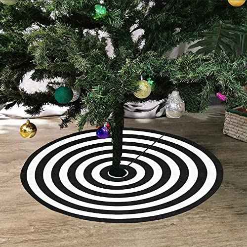 36 Wednesday Black and White Tree Skirt Red Boarder, Halloween Ornaments Merry Christmas Town Holiday Party Rustic Farmhouse Decor Indoor Large Pen Tree Mat for Burlap Decorations 3'