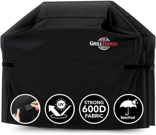 GrillTough Heavy Duty BBQ Grill Cover - Waterproof & Weather Resistant | 58 Inch Black Gas Grill Cover for Weber & Charbroil