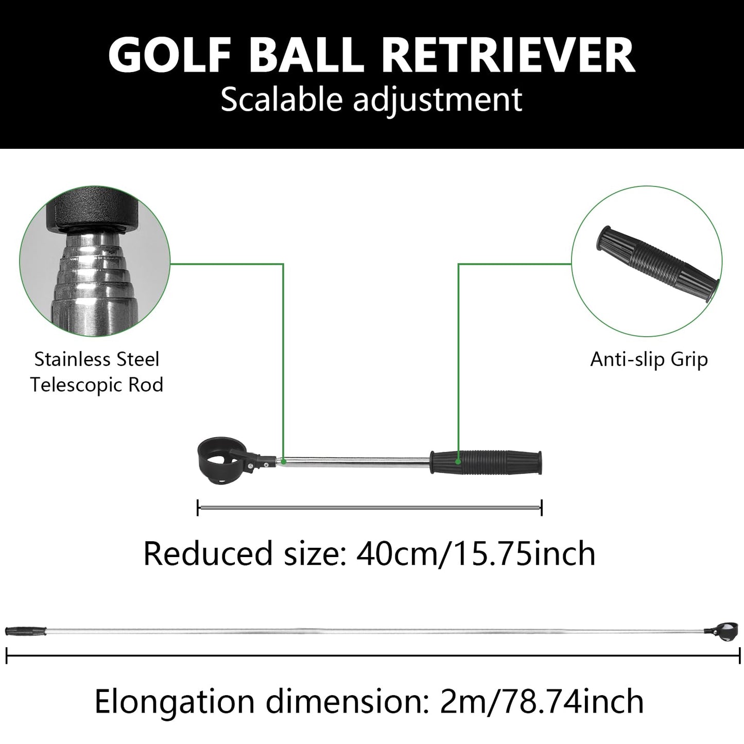 QPPKII 6Ft/9Ft Golf Ball Retriever for Water Telescopic, Ball Retriever Tool Golf Ball Grabber, Golf Accessories Gifts for Men Women